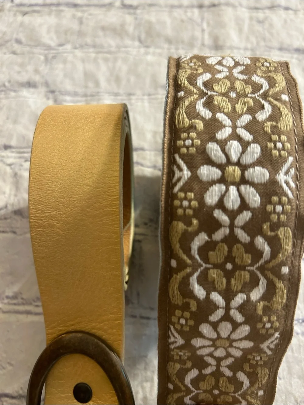 FRESH PRODUCE 100% COTTON BOHO BELT & VTG CANDIES METALLIC GOLD BELT
